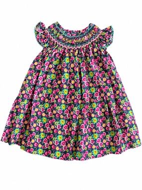 Simply smock Smocked Flutter Sleeve Floral Dress - Pink & Green Flowers